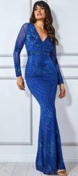Royal Sequin Sleeved Maxi Dress SALE